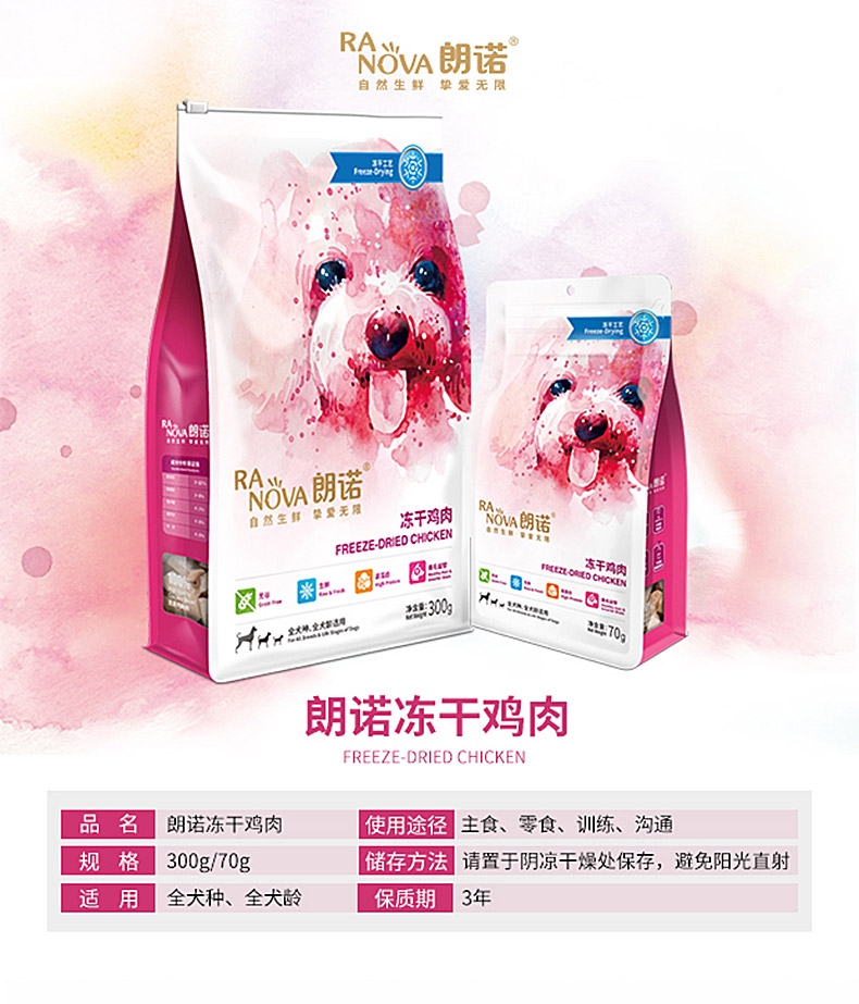 朗诺 冻干鸡肉肉粒奖励狗零食 70g 富含82%高蛋白